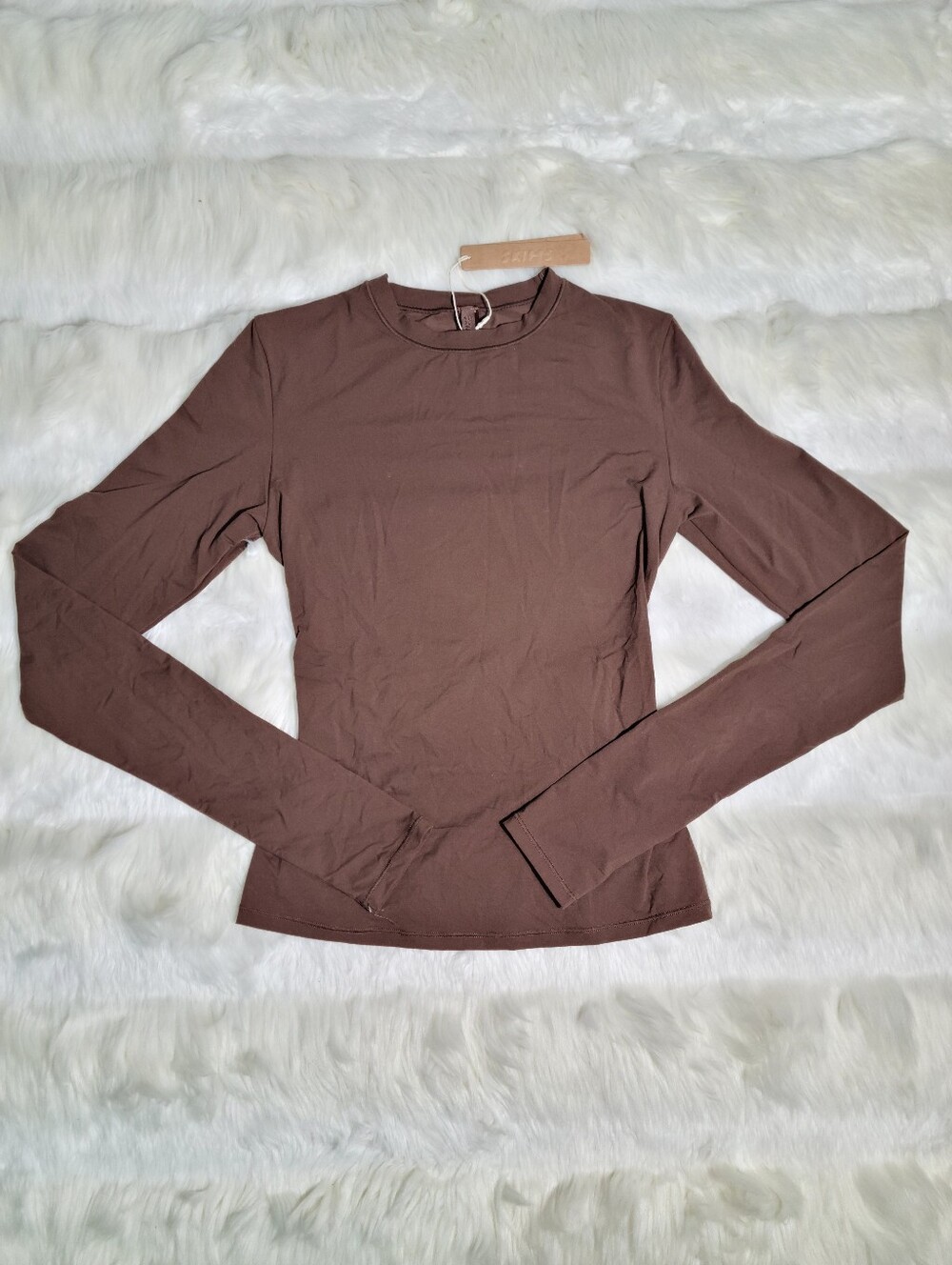 SKIMS Fits Everybody Long Sleeve T-shirt Brown Cocoa Women X-Small NEW